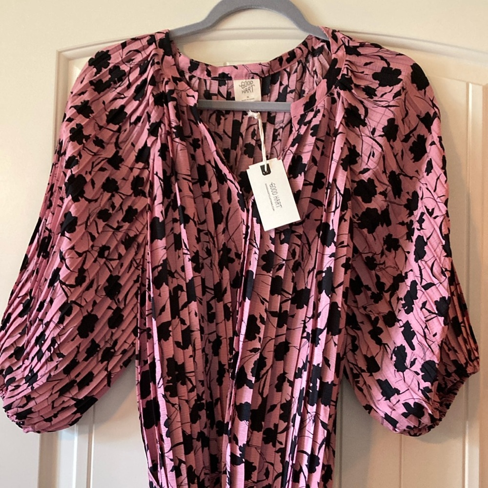New With Tags GOOD HART by Matilda Jane Mauve Black Puff Sleeve Pleated Dress